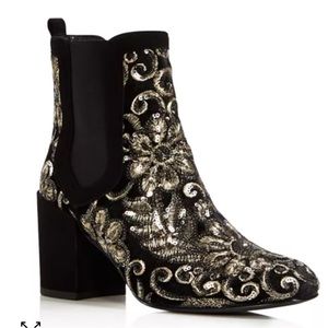 Stuart Weitzman
Women's Mediate Metallic Embroidered Velvet Block Heel Booties